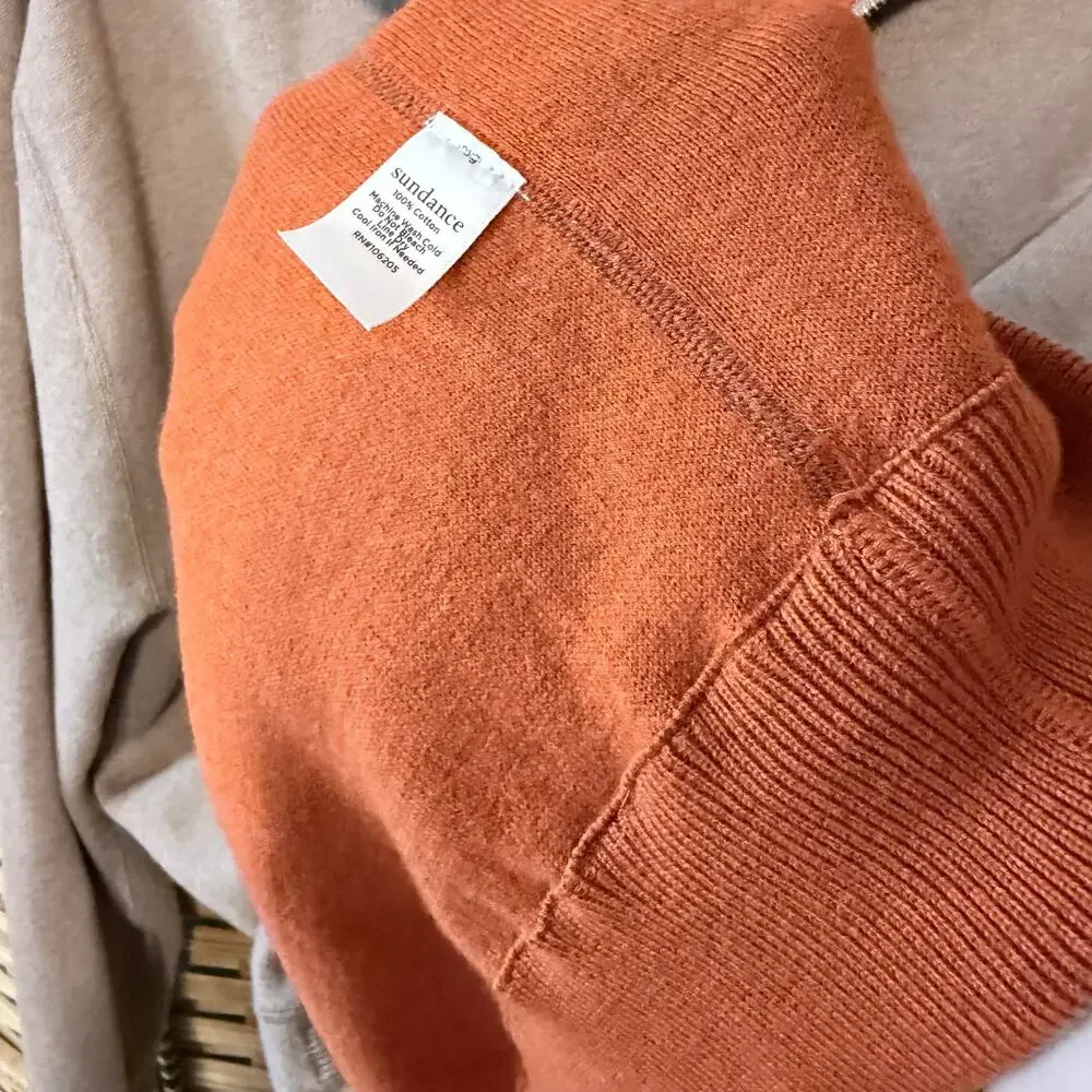 Sundance reversible 100% cotton quarter zip sweater orange tan XL light academia
